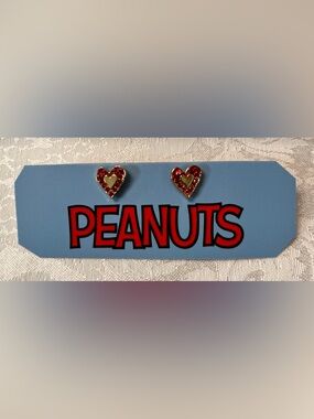 Peanuts Officially Licensed Gold and Red Heart Crystal Earrings